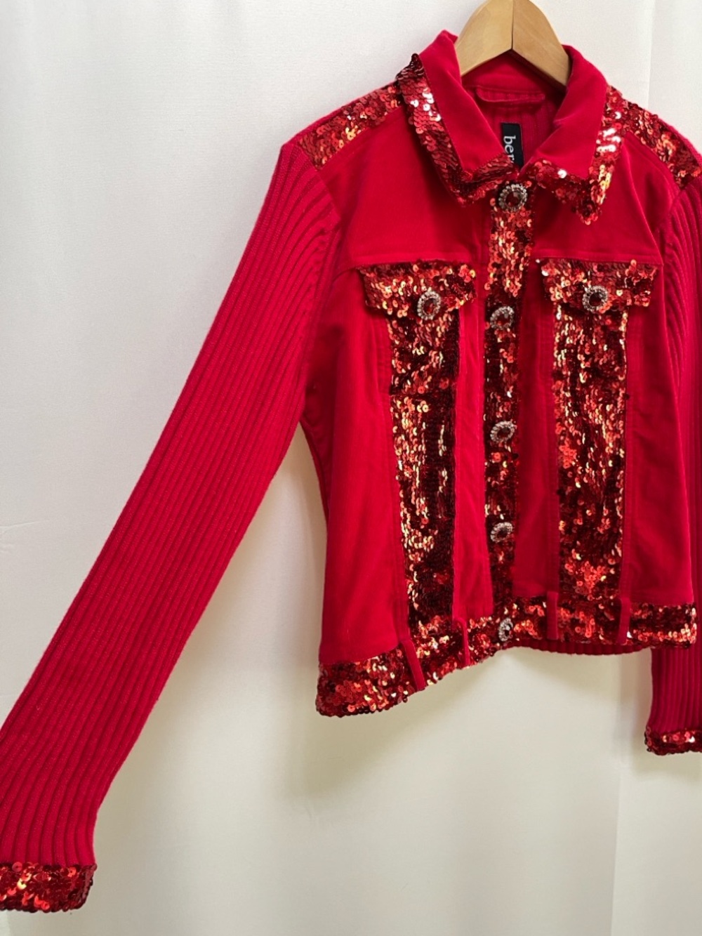 Vintage Berek Red Sequin Jacket | Brooch Buttons | Nash Vegas Glam, Size Large - Picture 6 of 10